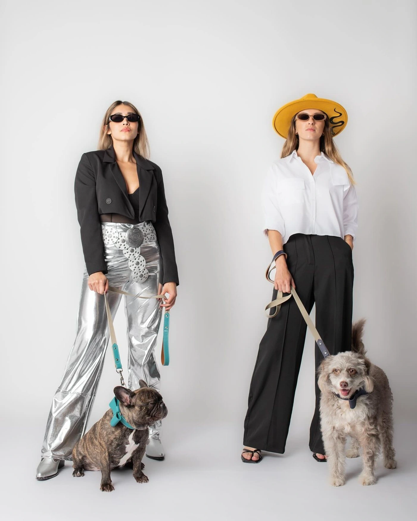 Dos modelos con sus perros en el estudio